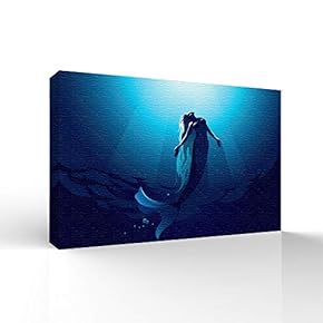 Canvas Wall Art Elegant Mermaid Pictures Home Wall Decorations for Bedroom Living Room Paintings Canvas Prints Framed - 12x18 inches