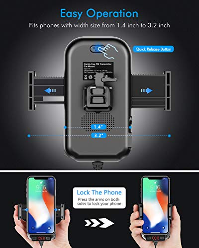 Tecboss Bluetooth FM Transmitter for Car, Latest Car Phone Holder Radio Bluetooth Adapter, Easy Attached to Air Vent, Supports Music Streaming, Enhanced Bass, Wireless Hands Free Car Kit - KM21