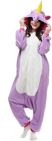 xiaoying Unicorn pajama Unisex Sleepwear Animal Costume with Hooded Fleece Kigurumi For Children, Boy and Girl (L, Purple)