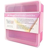 The Parent Diary All Silicone Lunch Box Meal Prep Container for Kids or Adults, Kid Friendly Easy to Open Lid (3 Compartment, Pink - 3 Compartments)