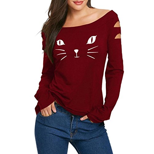 TOPUNDER 2018 Women Cat Cold Blouse Shoulder Loose Casual Tops Long Sleeve Shirt by