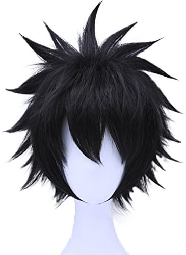 Anogol Hair Cap+ Short Black Wig for Anime Black Cosplay Mens