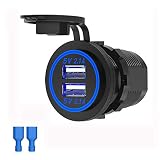 LinkStyle 12V 4.2A Dual USB Charger Socket Waterproof Power Outlet with Blue LED Indicator Light & Dual Charging Ports for 12V Car RV Boat Marine Motorcycle Mobile