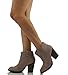 Soda Women's Albert Faux Suede Cowboy Pull-Tab Stacked Heels Ankle Booties Taupe IMSU 7