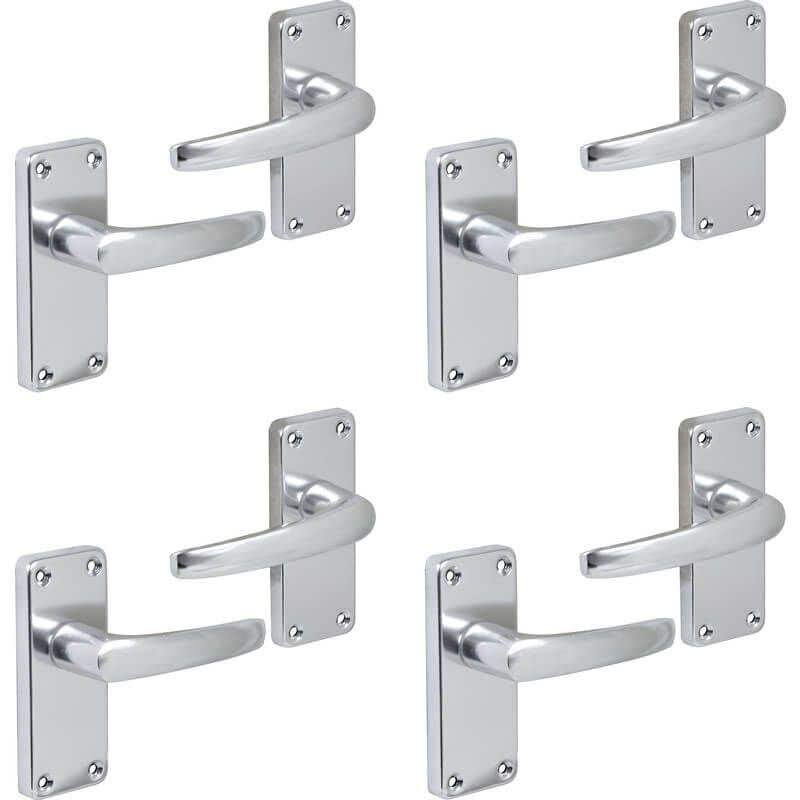 Designer Levers - Italian Style Straight Lever Door Handles - Polished Aluminium - 4 Pairs - Latch Door Handle - Interior/Exterior Use - Short Latch