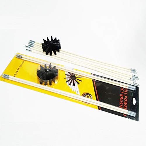 Yesbaby Chimney Flue Cleaning Rod Sweep Sweeping Brush Set Dry Duct Clean Kit Lint Remover (1 Brush Head + 4 Rods/Use with or Without Power Drill)