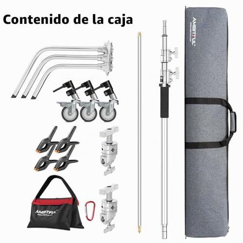 AMBITFUL Stainless Steel Heavy Duty C Stand, 150-320 cm, Adjustable with Wheels for Reflectors, Softbox, Monolight, Heavy Duty Arm (AMBITFUL C-Stand Kit + Bag + Wheels)
