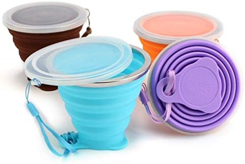 Ultra-Thin Silicone Travel Camping Folding Cup Portable Outdoor Demountable Collapsible Cup with Lids BPA Free Expandable Drinking Cup Set 9.22oz(270ml)