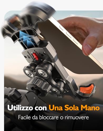 Rolgno Mobile Phone Holder for Motorcycle, [Dumper Anti-Vibration & 1S Lock] Mobile Phone Holder Bike Handlebar, 360° Rotatable Motorcycle Phone Holder with Shock Absorbers, Compatible iPhone, Galaxy