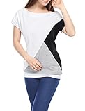 Allegra K Women Boat Neck Short Sleeve Color Block Tee Shirts XS White