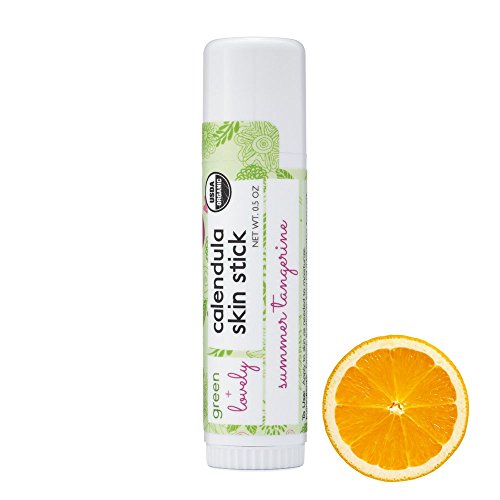 Green + Lovely Calendula Skin Stick Organic Lotion Sticks Moisturizing Balm Ointment Salve Multipurpose Hand Cream Body Bar, 0.5 oz., Summer Tangerine (1 Tube)