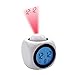 Digital Projection Alarm Clock Soft Blue LED Backlight Indoor Temperature Display Music Clock Battery Operated, White