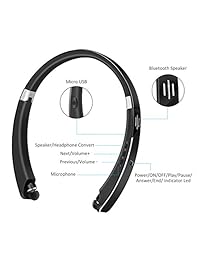 Collar plegable con auriculares Bluetooth retráctiles, auriculares inalámbricos deportivos con sonido HiFi original mini altavoz auriculares para liberar orejas para la protección auditiva (balcón)
