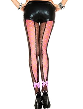 Musik Beine schwarz/Hot Pink Korsett hinten Fishnet Strumpfhose mit Satin Schleife
