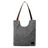 Hiigoo Simple Portable Bags Canvas Tote Bag Casual Shoulder Bag Bigger Handbag (Grey)