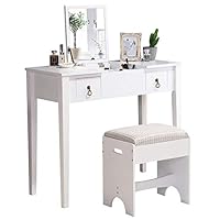 Unihome Vanity Table with Flip Top Mirror and Cushioned Stool Dressing Table with 2 Drawers and 3 Removable Organizers Makeup Table Set Easy Assembly (White130, 2Drawers)