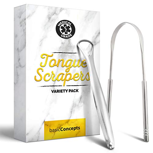 Tongue Scraper, Reduce Bad Breath (Medical Grade), Stainless Steel Tongue Cleaners, Metal Tounge Scrappers, Tongue Scraper Cleaner for Fresh Breath (Variety Pack)