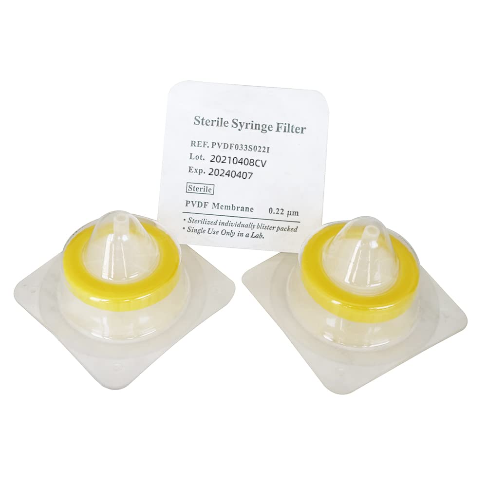 [CASE OF 25] Syringe Filters [Sterilized Individually Packed] With PVDF Membrane Diameter 33mm Pore Size 0.22μm by Allpure Biotechnology (PVDF-33mm-0.22μm)