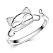 Creativelife Women's S925 Sterling Silver Cute Cat Women Open Ring,Adjustable