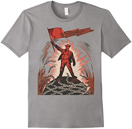 Men's Leninism Communist Soviet Union worker propaganda T shirt Small Slate