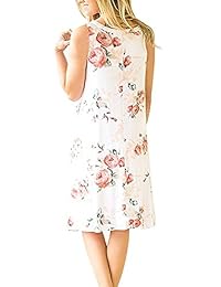 YeeATZ Vestido de verano para mujer, informal, sin mangas, estampado floral, con bolsillos