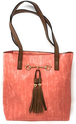 Liz Soto Coral Peach 2 in 1 Vegan Faux Leather Tassel Handbag