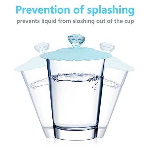 Food Grade Silicone Cup Lids, IPHOX Creative Diamond Mug Cover [Set of 6] Anti-dust, Airtight Seal, Silicone Drink Cup Lids, Hot Cup Lids (Lace) - Thumbnail 2