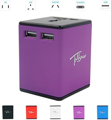 TOSSOW Universal Travel Adapter,All-In-One Worldwide Travel Adapter with Dual USB Ports 2.4A Global Power Converters for Smartphone,Tablets International AC Power Plug for US EU UK AU,Purple