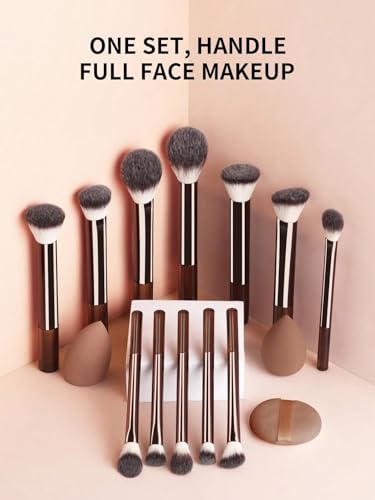 Set de brochas de maquillaje mini para principiantes, set de brochas de maquillaje profesionales, un set para maquillar todo el rostro. (Coffee color)