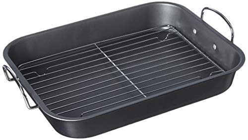 LE REGALO HW1223 Roasting Pan Set with Rack, Moderate, Black - Thumbnail 6