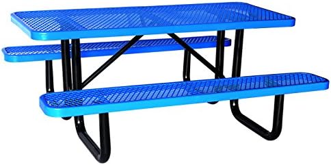 Lifeyard 72" Expanded Metal Mesh Commercial Blue Picnic Table with Attached Seats, Rectangular(Blue)