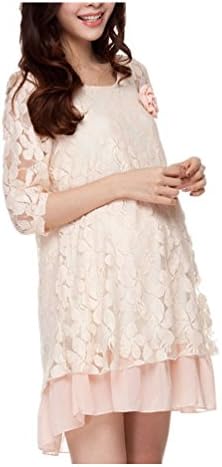 Loose Maternity Petals Lace Short Dress or Maternity Shirt with Legging for Pregnancy Free Get Corsage Pink Color (Pink)