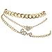 LUX ACCESSORIES Goldtone Love Heart Curb Chain Anklet Ankle Bracelet Set (3pc)