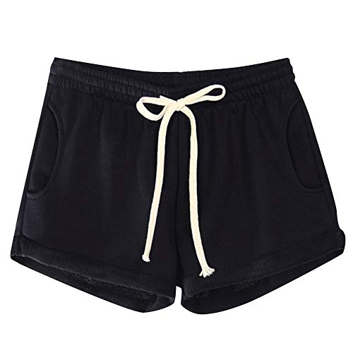 wodceeke Sport Pants, Summer Women Casual Solid Pockets Elastic Waist Loose Pajama Shorts Gym Sport Pants (XL, Black)