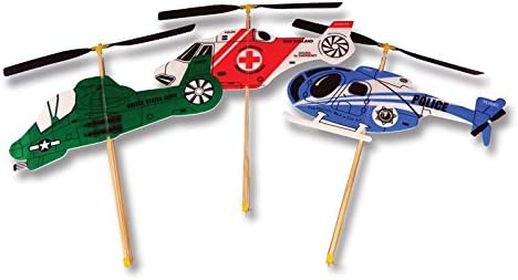 Guillow Copter Toy Set - 3 Rubber Band Powered Wind Up Flying Copter Toys in One Set - Search & Rescue, Military, and Police Copters (3 Copters Included)
