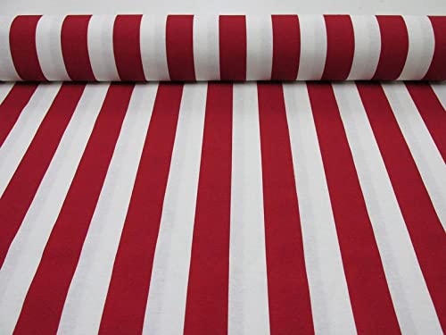 LushFabric Sofia Striped Fabric - 4cm Wide White Stripes for Curtains Upholstery Home Decor Table Runner Material - 140cm Wide (2 Metres, Red)
