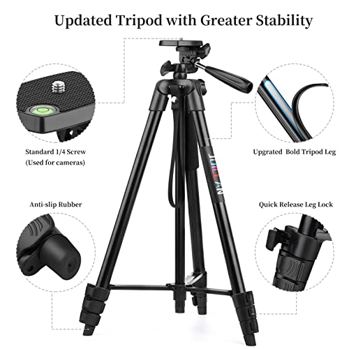 JOILCAN Tripod for High Mobile, 161 cm Selfie Stick Tripod with Remote Control, Portable Tripod with Mobile Phone Holder, Aluminum Mobile Tripod for iPhone Samsung Huawei Camera