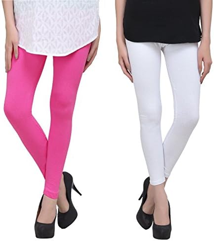Combo of Plain Pink and White Color 4-Way Strechable Leggings For Women's (Free Size) (Free, Multi)
