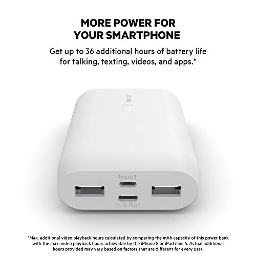 Belkin Portable Power Bank Charger 10K 10000MaH with USB Type C and