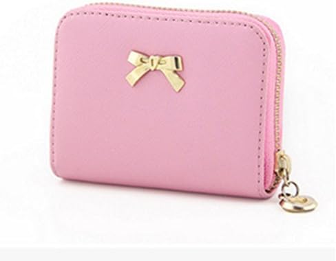 edfamily Girl Women Small Wallet Bowknot Leather Mini Credit Card Holder Coins Change Purse (Pink)