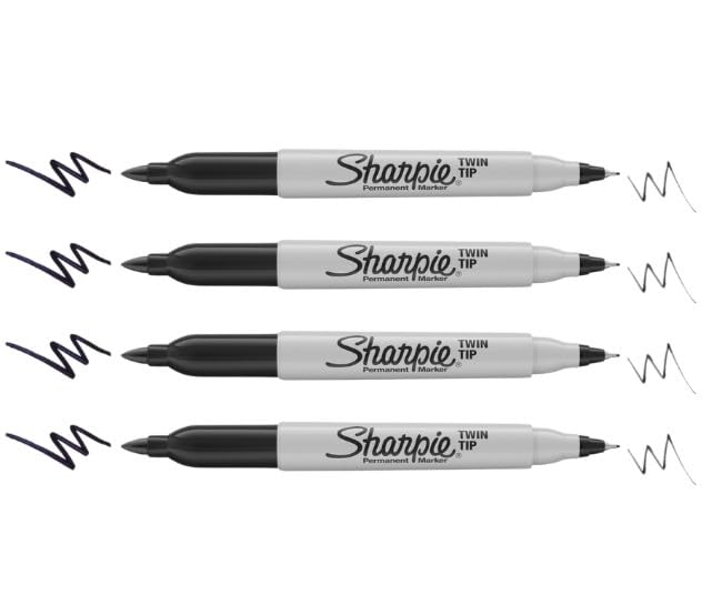 Sharpie Twin Tip Permanent Markers, Black, 4 Pack | Fine & Ultra-Fine Points | Professional Stationery Items for Office Supplies | Quick-Drying Permanent Marker for Labels & Custom Art