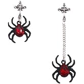 Vintage Gothic Spider Earrings Halloween Red Crystal Spider Drop Dangle Earrings Asymmetric Punk Style Spider Earrings Reptile Animal Jewelry for Women (Red long)