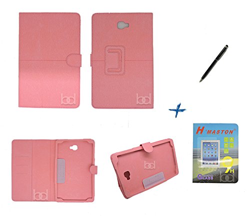 Kit Capa Case Galaxy Tab A Note - 10.1´ T580 / T585 Carteira / Caneta Touch + Película de Vidro (Rosa)