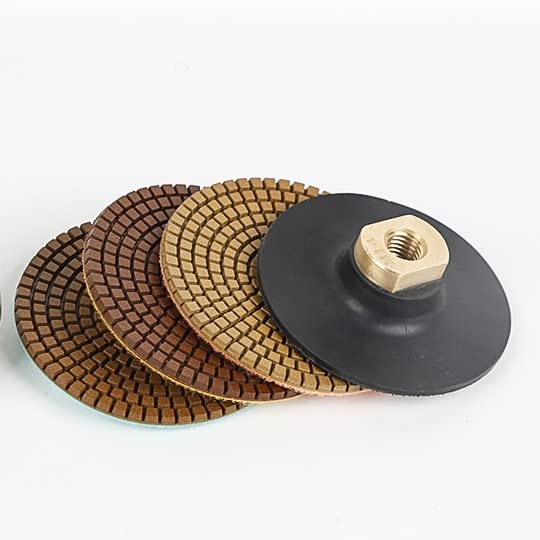 Raizi 3-Step 100mm Premium Diamond Polishing Pads with a M14 Rubber Backer Pad for Granite Marble Terrazzo Quartz Engineered Stone