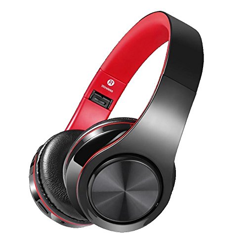 Bluetooth-HeadphonesTeetox-Over-Ear-Hi-Fi-Stereo-WirelessWired-HeadsetFoldableCVC-60-Noise-Cancelling-MicCompatible-with-Smartphones-Tablets-PCiPods-iPhones-iPads-Laptops-Black-Red