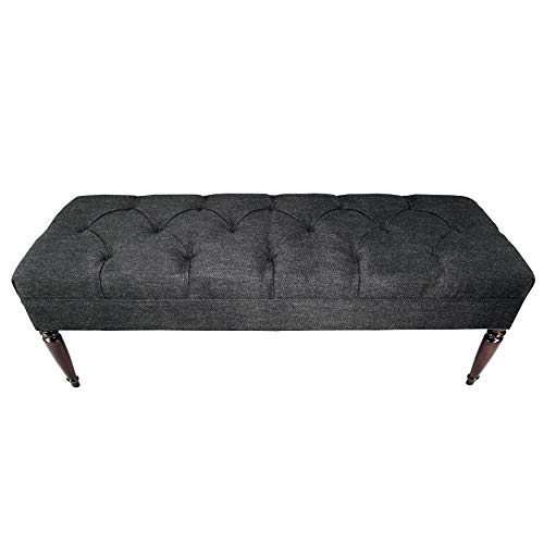 MJL Furniture Designs Claudia Collection Upholstered Diamond Tufted Bedroom Accent Bench, Belfast Series, Charcoal