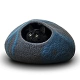 CatGeeks Premium Felt Cat Cave (Large) - All-Natural 100% Merino Wool - Handmade Indoor Cat House - Soft, Comfortable Cat Bed - Ideal for Kittens & Large Cats, Grey/Aquamarine