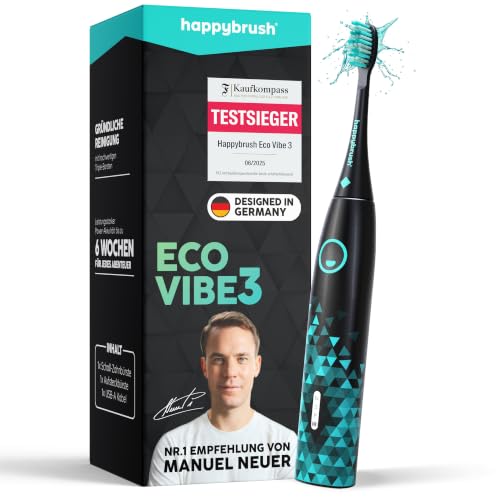 happybrush® Schallzahnbürste Eco Vibe 3 – TESTSIEGER – 100 Tage testen - Elektrische Zahnbürste mit 8 Wochen Power Akku – Ultraschall Zahnbürsten – 2