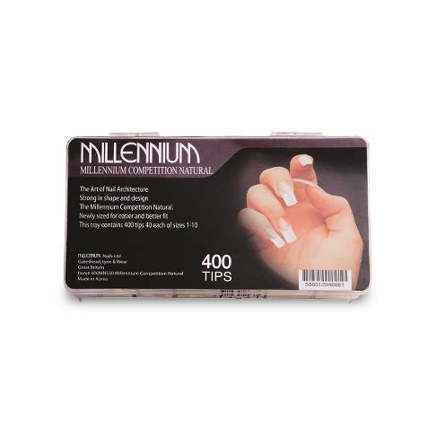 Millennium Nails Competition Natural Master Pack, Fit for all Nail Shapes, Suitable for Salon or Home Use, Pack of 400 Tips, 40 Each of Sizes 1-10