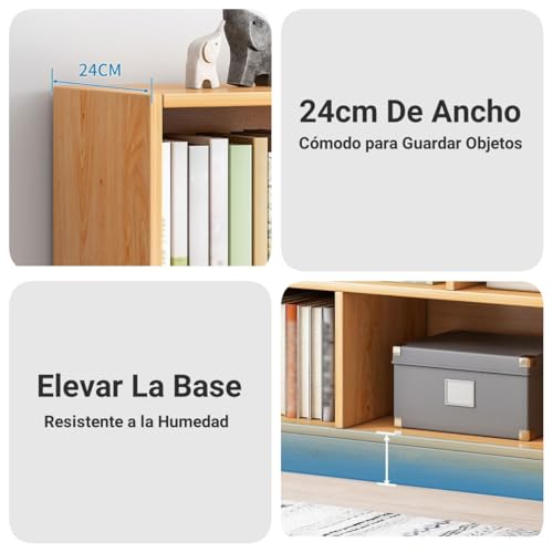 Librero de 10 Compartimentos, 3 Repisas Librero Organizador, Librería Cubby Sencilla Beige, Librería Vertical de Pie Para Exposición, Almacenaje, para Sala,Oficina,Dormitorio, 120*104*24 CM